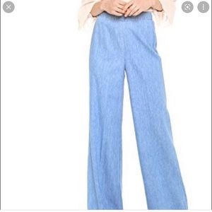 Alice and Olivia Size 2 Chambray Blue Wide Leg High Waist Pants
